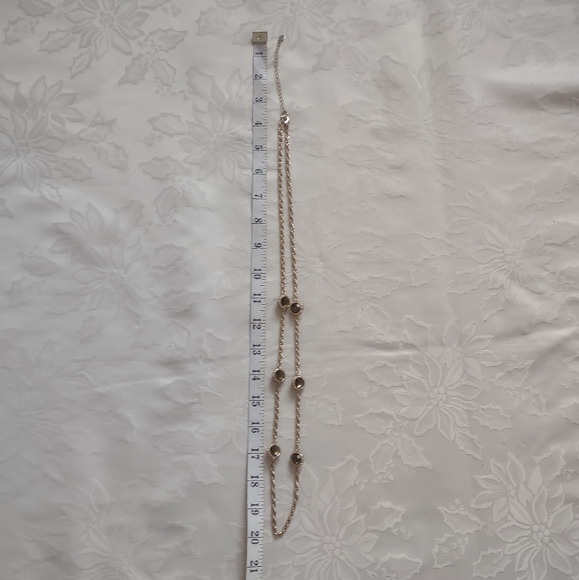 Statement long station necklace crystals round gold tone chain - Picture 4 of 9